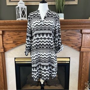 Almost Famous Black Geometric Print Belted Tribal Boho Blouse Sz.‎ XL Juniors